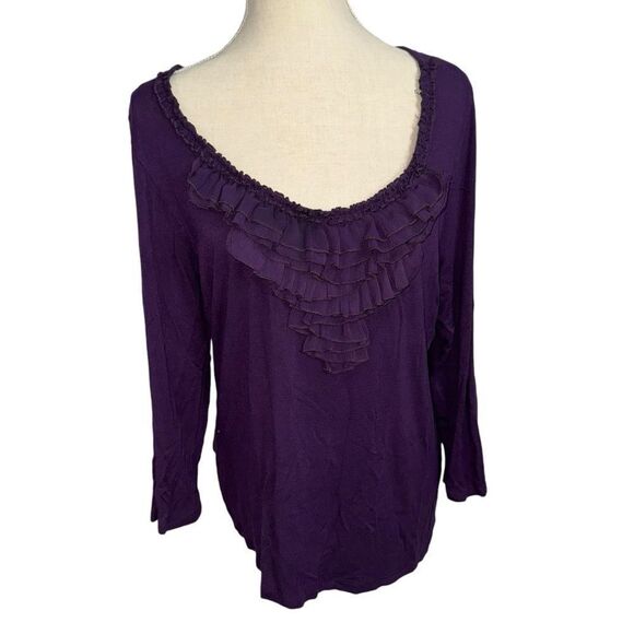Forever Fashion Petite Solid Purple Round Neck Ruffle quarter Sleeve Spandex PXL - Picture 9 of 9